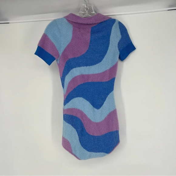 House of Sunny Good Vibrations Blue Purple Fuzzy Striped Artsy Bodysuit 6 NWT - Picture 9 of 9